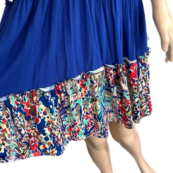Beeson River Dress Ivory Color Block Royal Blue Floral Accent Sleeveless (S-XL) - Picture 7 of 12